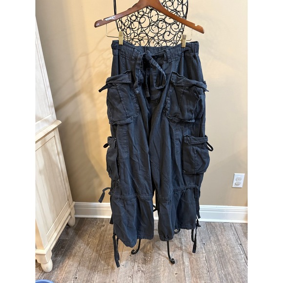 Free People Y2K Big Sky Parachute Slouchy Wide Leg Cargo Washed Black M - Picture 2 of 9